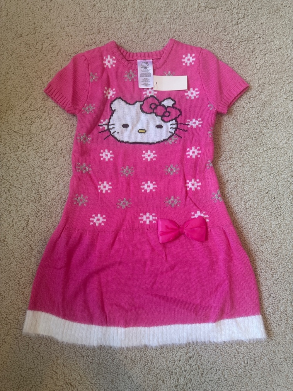 Sanrio Hello Kitty Hot Pink Sweater Dress with White Trim